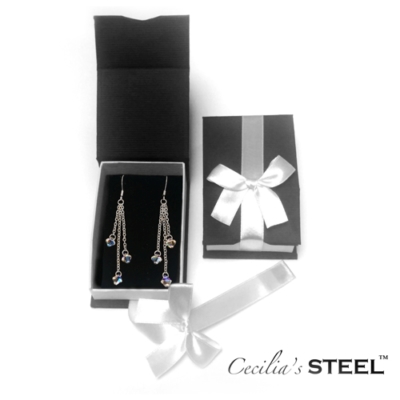 Cecilia&amp;#039;s Steel Crystal Whispers 3 Strand Earrings with Swarovski Crystals in Gift Box