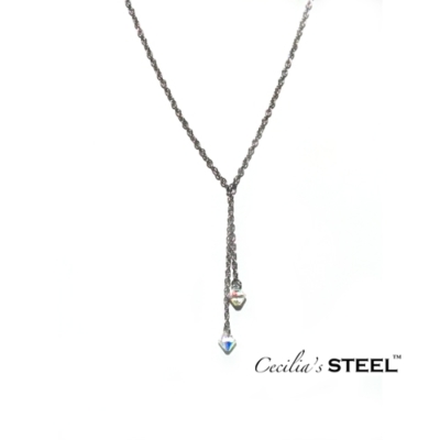 Cecilia&amp;#039;s Steel Crystal Whispers Lariat Necklace with Swarovski Crystals