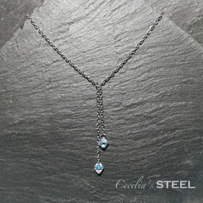 Cecilia&amp;#039;s Steel Crystal Whispers Lariat Necklace with Swarovski Crystals