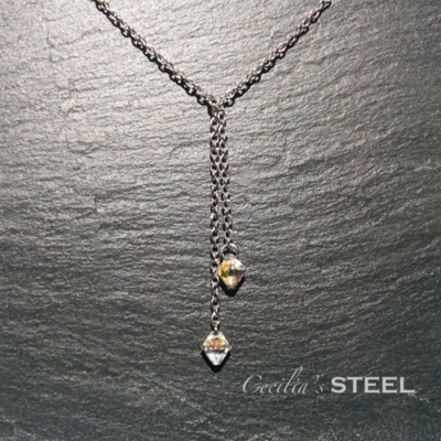 Cecilia&amp;#039;s Steel Crystal Whispers Lariat Necklace with Swarovski Crystals