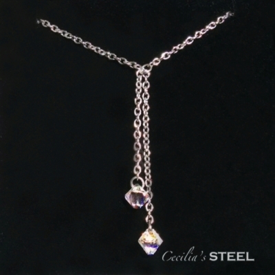 Cecilia&amp;#039;s Steel Crystal Whispers Lariat Necklace with Swarovski Crystals