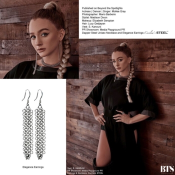 Mollee Gray Photographed By Mario Barberio For Beyond The Spotlights styled by Madison Dixon styled by Madison Dixon wearing Cecilia's Steel jewelry: earrings and choker necklace